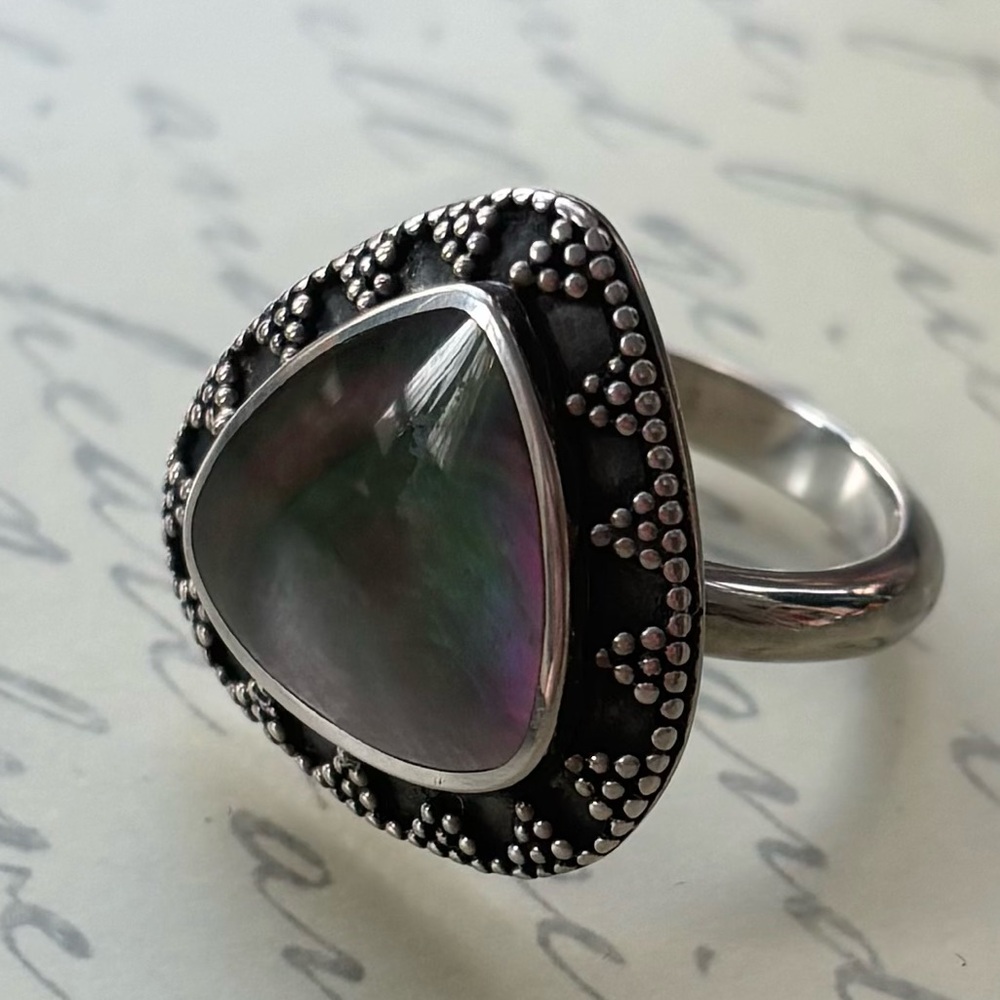 925 Sterling Silver Mother of Pearl Women's Ring Size 7.5